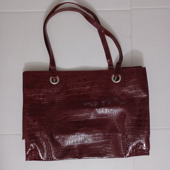WOMEN'S BURGUNDY ALLIGATOR PRINT TOTE HANDBAG - Picture 5 of 15